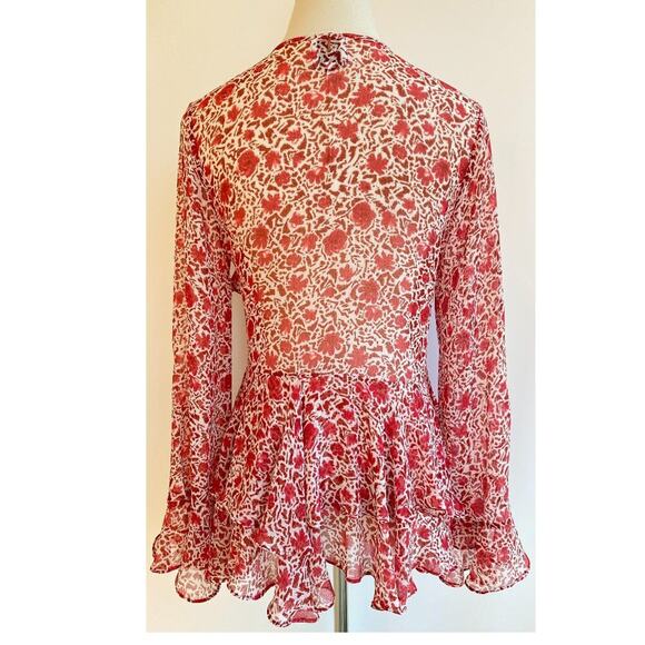 MISA Sandra Ruffled Chiffon Top Floral sz S - Picture 4 of 14